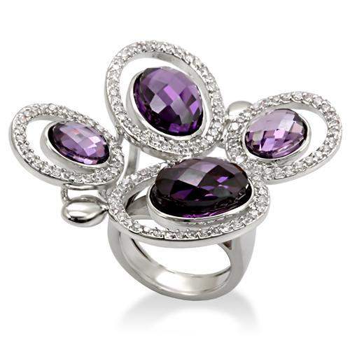 LO1557 - Rhodium Brass Ring with AAA Grade CZ in Amethyst - Alamode - Flyclothing LLC
