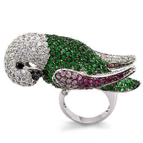 LO1562 - Rhodium + Ruthenium Brass Ring with AAA Grade CZ in Multi Color - Alamode - Flyclothing LLC