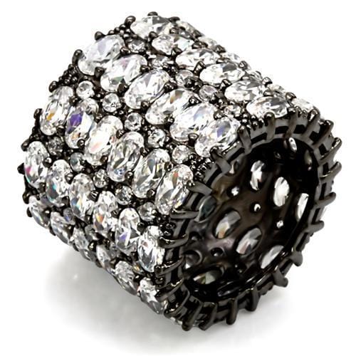 LO1580 - Ruthenium Brass Ring with AAA Grade CZ  in Clear - Alamode