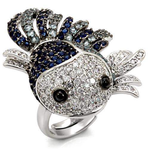 LO1585 - Rhodium + Ruthenium Brass Ring with AAA Grade CZ in Multi Color - Alamode - Flyclothing LLC