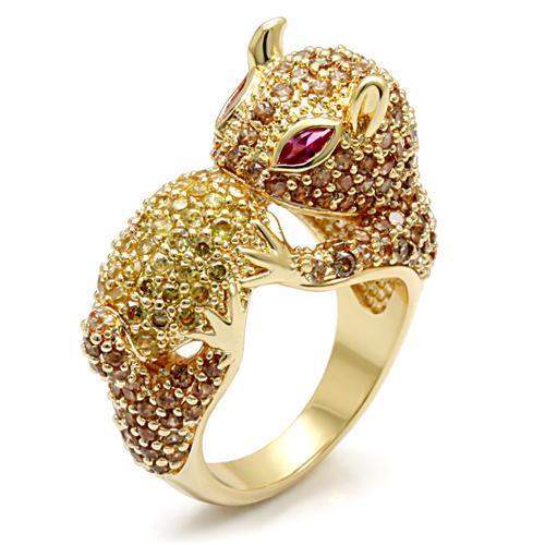 LO1595 - Imitation Gold Brass Ring with Synthetic Garnet in Ruby - Alamode - Flyclothing LLC