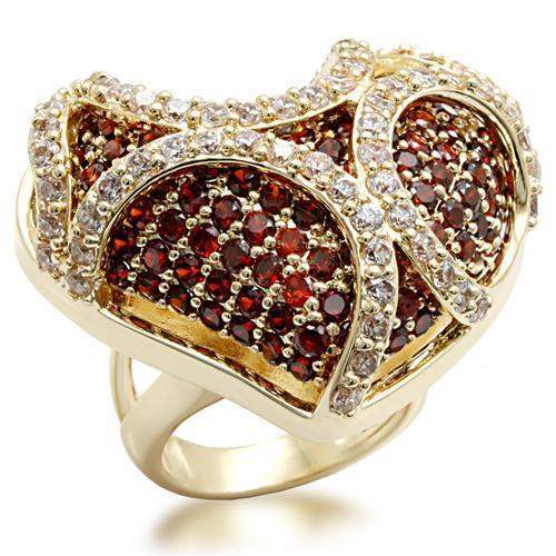 LO1597 - Imitation Gold Brass Ring with AAA Grade CZ in Garnet - Alamode - Flyclothing LLC
