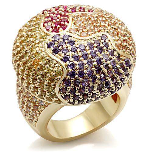 LO1598 - Imitation Gold Brass Ring with AAA Grade CZ in Multi Color - Alamode - Flyclothing LLC