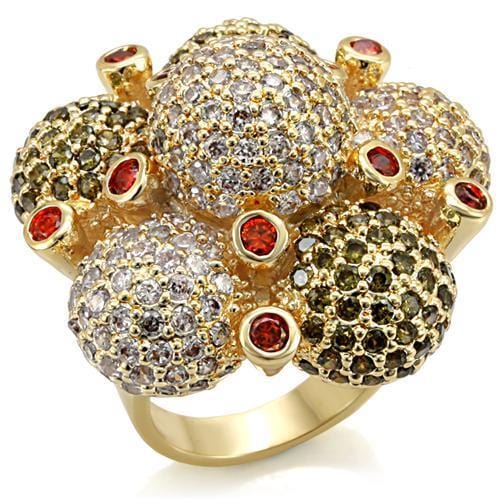 LO1600 - Imitation Gold Brass Ring with AAA Grade CZ  in Garnet - Alamode
