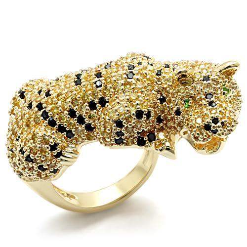 LO1606 - Imitation Gold Brass Ring with Synthetic Synthetic Glass in Emerald - Alamode - Flyclothing LLC