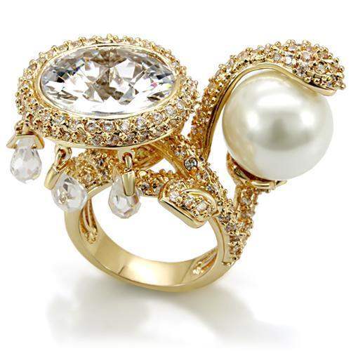 LO1607 - Imitation Gold Brass Ring with AAA Grade CZ in Clear - Alamode - Flyclothing LLC
