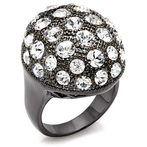 LO1612 - TIN Cobalt Black Brass Ring with Top Grade Crystal in Clear - Alamode - Flyclothing LLC