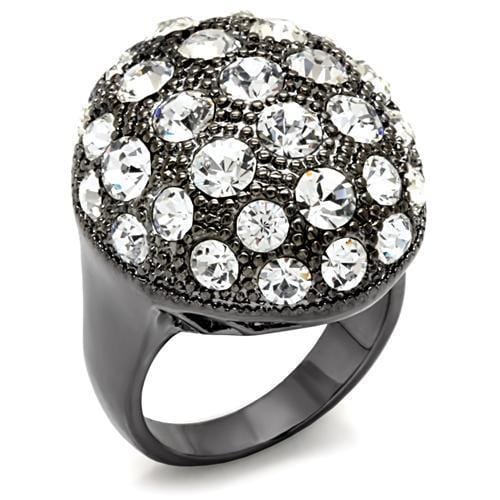 LO1612 - TIN Cobalt Black Brass Ring with Top Grade Crystal  in Clear - Alamode
