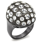 LO1612 - TIN Cobalt Black Brass Ring with Top Grade Crystal  in Clear - Alamode