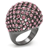 LO1615 - TIN Cobalt Black Brass Ring with Top Grade Crystal  in Light Rose - Alamode