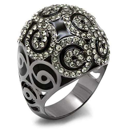LO1616 - TIN Cobalt Black Brass Ring with Top Grade Crystal in Black Diamond - Alamode - Flyclothing LLC