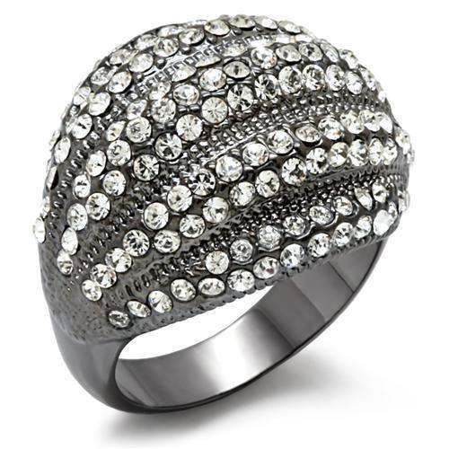 LO1617 - TIN Cobalt Black Brass Ring with Top Grade Crystal in Clear - Alamode - Flyclothing LLC