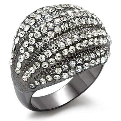 LO1617 - TIN Cobalt Black Brass Ring with Top Grade Crystal in Clear - Alamode - Flyclothing LLC