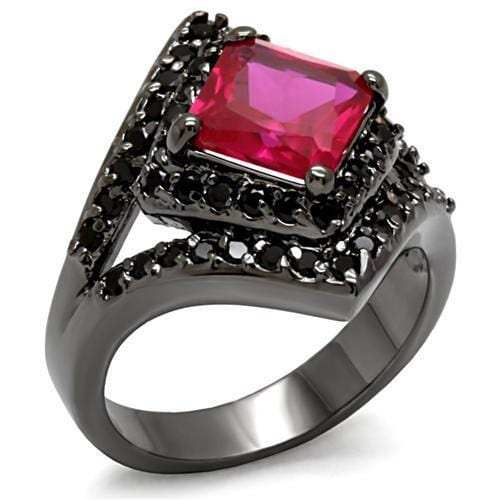 LO1621 - TIN Cobalt Black Brass Ring with AAA Grade CZ in Ruby - Alamode - Flyclothing LLC