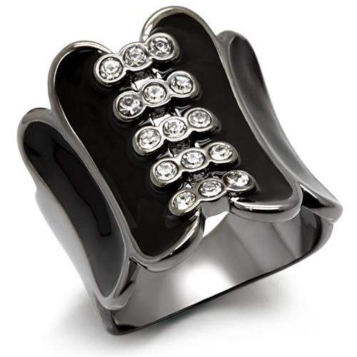 LO1623 - TIN Cobalt Black Brass Ring with Top Grade Crystal in Clear - Alamode - Flyclothing LLC