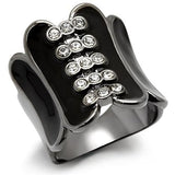 LO1623 - TIN Cobalt Black Brass Ring with Top Grade Crystal  in Clear - Alamode