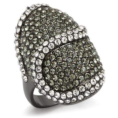 LO1626 - TIN Cobalt Black Brass Ring with Top Grade Crystal in Black Diamond - Alamode - Flyclothing LLC