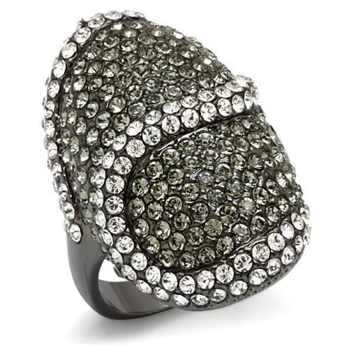 LO1626 - TIN Cobalt Black Brass Ring with Top Grade Crystal  in Black Diamond - Alamode