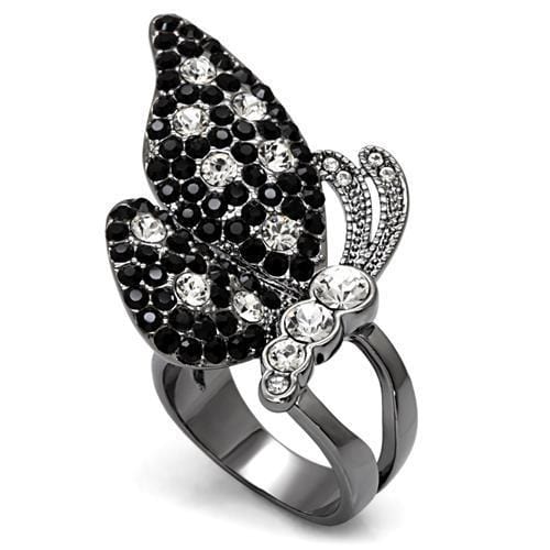 LO1627 - TIN Cobalt Black Brass Ring with Top Grade Crystal  in Multi Color - Alamode