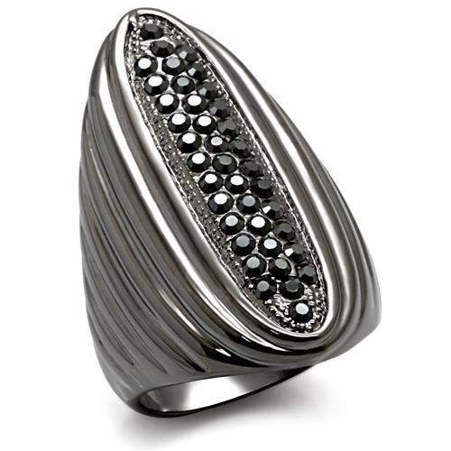LO1628 - TIN Cobalt Black Brass Ring with Top Grade Crystal in Jet - Alamode - Flyclothing LLC
