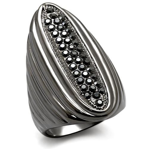 LO1628 - TIN Cobalt Black Brass Ring with Top Grade Crystal  in Jet - Alamode