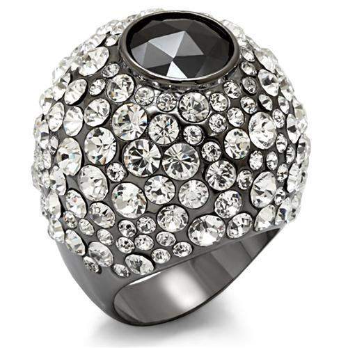 LO1629 - TIN Cobalt Black Brass Ring with AAA Grade CZ in Black Diamond - Alamode - Flyclothing LLC