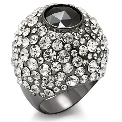 LO1629 - TIN Cobalt Black Brass Ring with AAA Grade CZ  in Black Diamond - Alamode