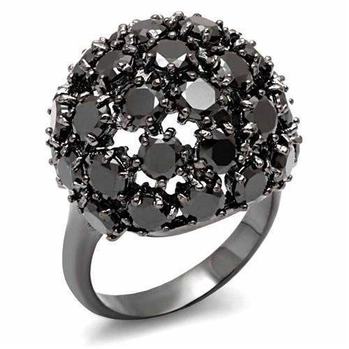 LO1631 - TIN Cobalt Black Brass Ring with AAA Grade CZ in Jet - Alamode - Flyclothing LLC