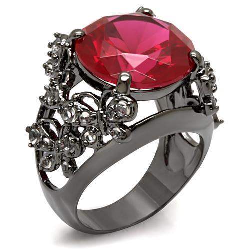 LO1633 - TIN Cobalt Black Brass Ring with AAA Grade CZ in Ruby - Alamode - Flyclothing LLC