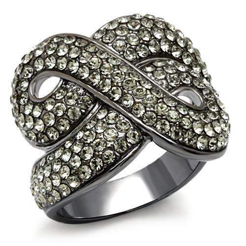 LO1634 - TIN Cobalt Black Brass Ring with Top Grade Crystal in Black Diamond - Alamode - Flyclothing LLC