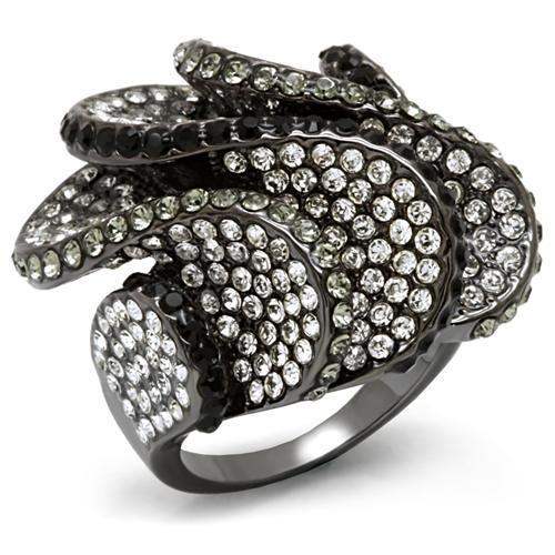 LO1635 - TIN Cobalt Black Brass Ring with Top Grade Crystal in Multi Color - Alamode - Flyclothing LLC