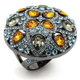 LO1636 - TIN Cobalt Black Brass Ring with Top Grade Crystal  in Multi Color - Alamode