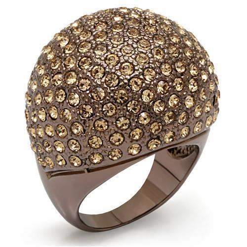 LO1652 - Chocolate Gold Brass Ring with Top Grade Crystal in Citrine Yellow - Alamode - Flyclothing LLC