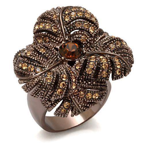 LO1655 - Chocolate Gold Brass Ring with Top Grade Crystal in Smoked Quartz - Alamode - Flyclothing LLC