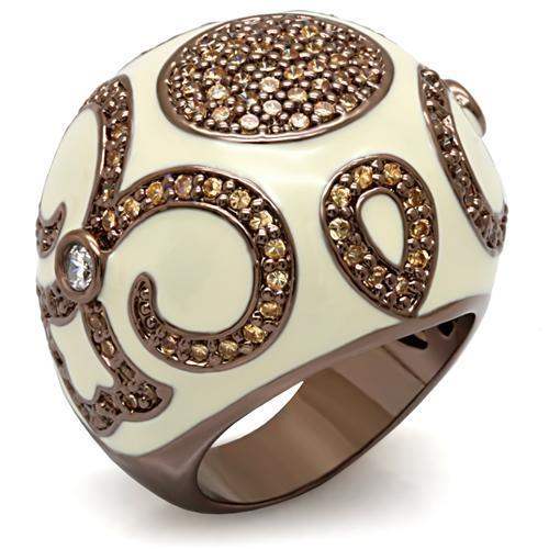 LO1656 - Chocolate Gold Brass Ring with AAA Grade CZ in Champagne - Alamode - Flyclothing LLC