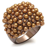 LO1663 - Chocolate Gold Brass Ring with Synthetic Pearl in Brown - Alamode