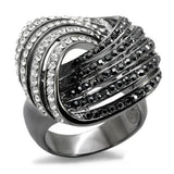 LO1670 - TIN Cobalt Black Brass Ring with Top Grade Crystal  in Jet - Alamode