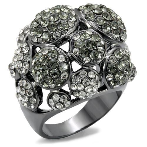 LO1672 - TIN Cobalt Black Brass Ring with Top Grade Crystal  in Black Diamond - Alamode