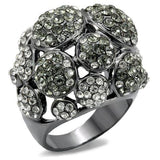 LO1672 - TIN Cobalt Black Brass Ring with Top Grade Crystal  in Black Diamond - Alamode