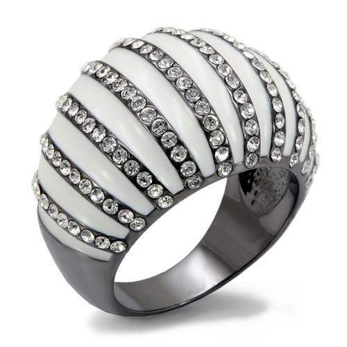 LO1673 - TIN Cobalt Black Brass Ring with Top Grade Crystal in Clear - Alamode - Flyclothing LLC