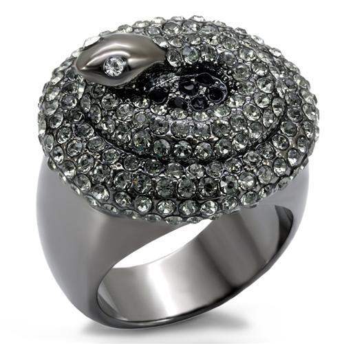 LO1675 - TIN Cobalt Black Brass Ring with Top Grade Crystal in Multi Color - Alamode - Flyclothing LLC