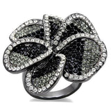 LO1676 - TIN Cobalt Black Brass Ring with Top Grade Crystal  in Multi Color - Alamode