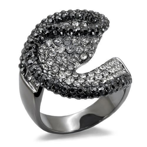 LO1678 - TIN Cobalt Black Brass Ring with Top Grade Crystal  in Jet - Alamode