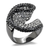 LO1678 - TIN Cobalt Black Brass Ring with Top Grade Crystal  in Jet - Alamode