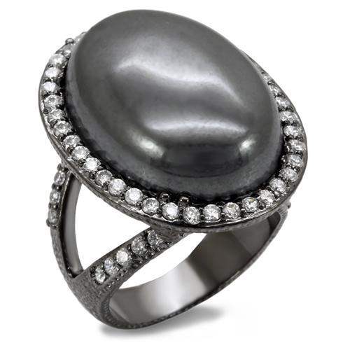 LO1679 - TIN Cobalt Black Brass Ring with Semi-Precious Hematite in Jet - Alamode - Flyclothing LLC