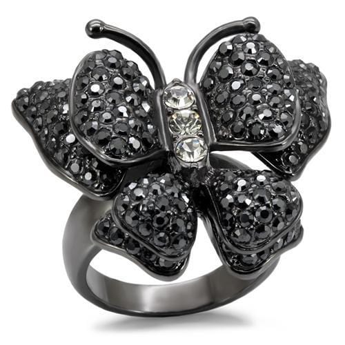 LO1680 - TIN Cobalt Black Brass Ring with Top Grade Crystal  in Jet - Alamode