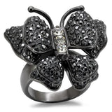 LO1680 - TIN Cobalt Black Brass Ring with Top Grade Crystal  in Jet - Alamode