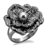 LO1681 - TIN Cobalt Black Brass Ring with Synthetic Pearl in Light Gray - Alamode