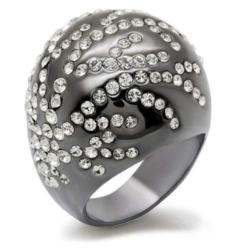 LO1682 - TIN Cobalt Black Brass Ring with Top Grade Crystal in Clear - Alamode - Flyclothing LLC