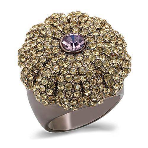 LO1684 - Chocolate Gold Brass Ring with Top Grade Crystal in Multi Color - Alamode - Flyclothing LLC